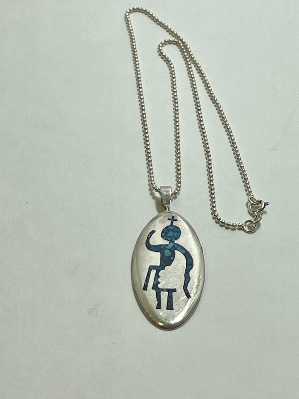 925 Sterling Silver Native American Beaded Necklace 16” Kokopelli Charm 11.71g